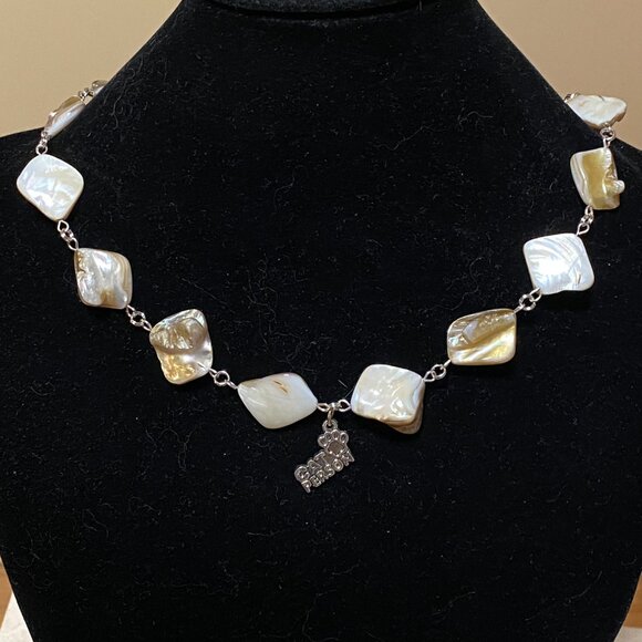 Irregular Mother of Pearl Shell beads + Cat Person Paw Print Pendant Necklace - Picture 3 of 12